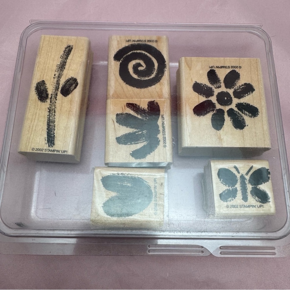 Stampin’ Up! Painted Garden Stamp Set of 6 🌸 Butterfly Flower Heart Spiral
